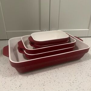 5 KITCHENAID Vibrant Red Ceramic Baking Dishes | 2x Small, 2x Medium, 1x Large